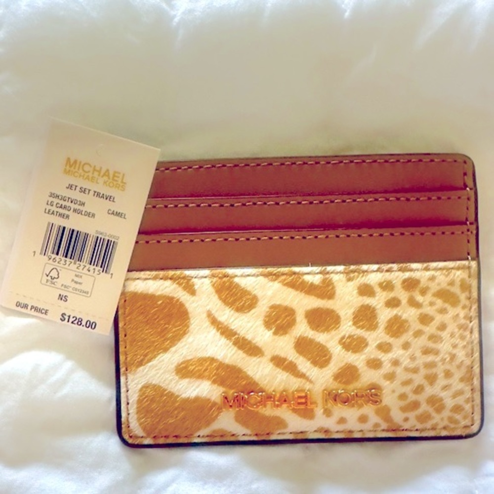 MICHAEL KORS Jet Set Travel Card Holder Camel NWT